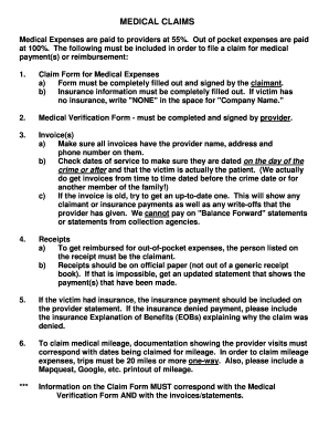 Crime Victims Reparations Medical Expense Claim Form