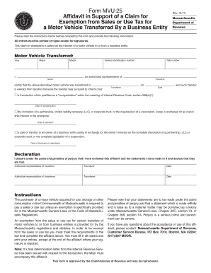 Massachusetts MVU-25 Affidavit