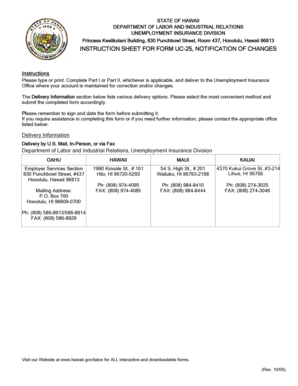 Hawaii Form UC-25 Notification of Changes