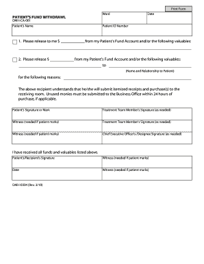 Patient Fund Withdrawal Form