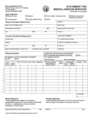 Washington State Miscellaneous Services Statement