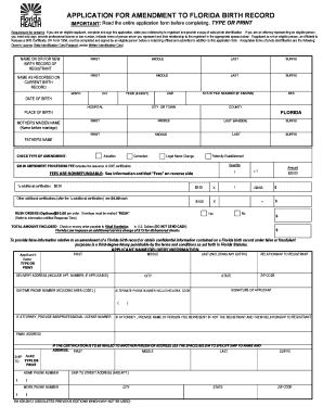 Florida Birth Record Amendment Application