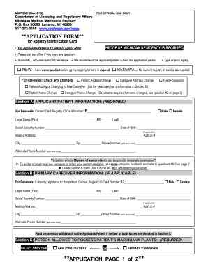 Michigan Medical Marihuana Registry Application Form