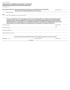 California Hotel/Motel Transient Occupancy Tax Waiver