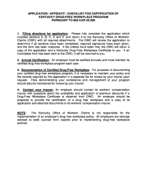 Kentucky Drug-Free Workplace Certification Application