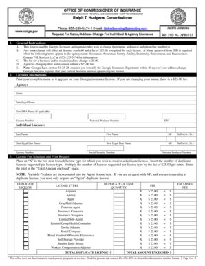 Georgia Insurance License Name/Address Change Form