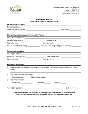 Kansas Abatacept Prior Authorization Request Form