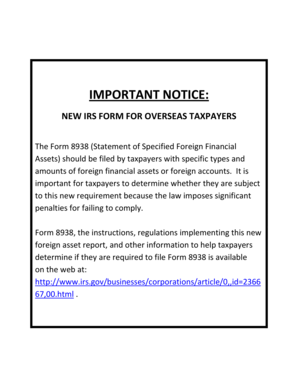 IRS Form 8938 for Foreign Financial Assets