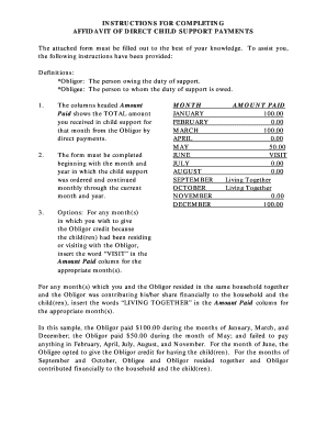 Arizona Affidavit of Direct Child Support Payments