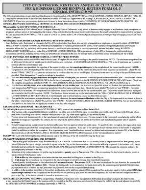 Covington Kentucky Occupational Fee Business License Renewal Form OL-3