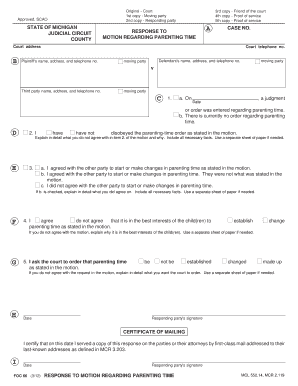 Response to Motion Regarding Parenting Time