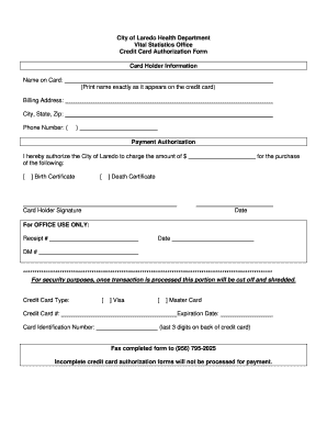 City of Laredo Credit Card Authorization Form