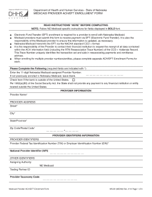 Nebraska Medicaid Provider ACH/EFT Enrollment Form