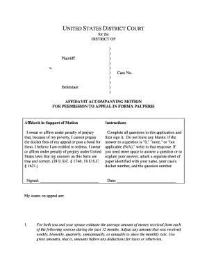 Affidavit for Permission to Appeal In Forma Pauperis