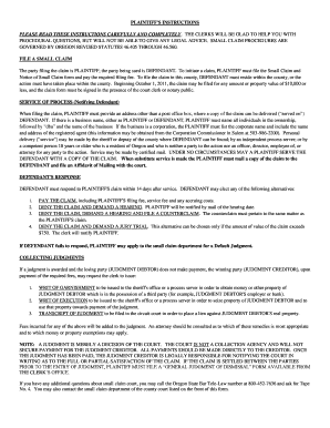 Oregon Small Claim and Notice of Small Claim Form