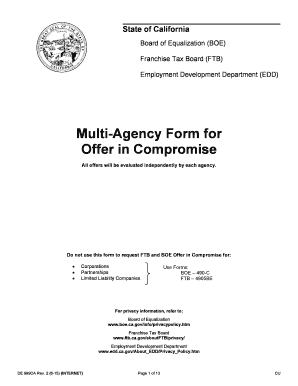 California Multi-Agency Offer in Compromise Form