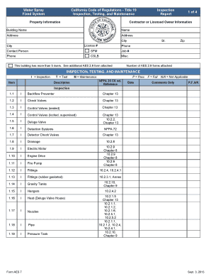 California Water Spray System Inspection Form