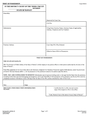 Hawaii Writ of Possession