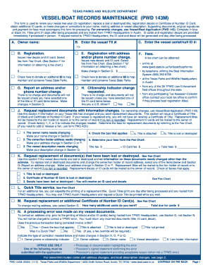 Texas Vessel Records Maintenance Form
