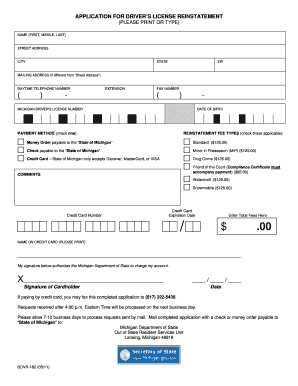 Michigan Driver's License Reinstatement Application