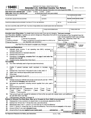 Amended US Individual Income Tax Return Form 1040X