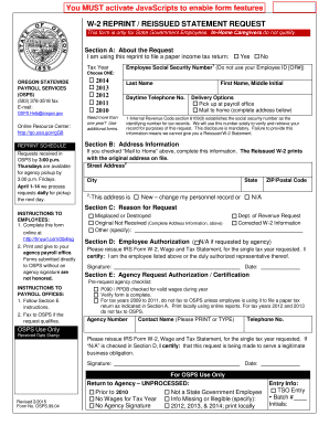 Oregon W-2 Reprint Request Form
