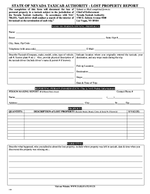 Nevada Lost Property Taxicab Report