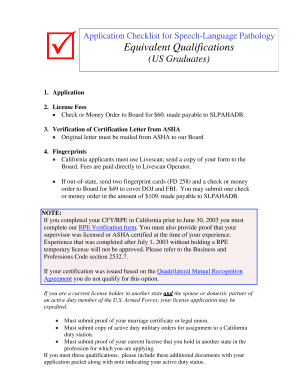 Speech-Language Pathology Licensure Application