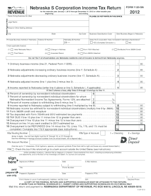 Nebraska S Corporation Income Tax Return Form 1120-SN