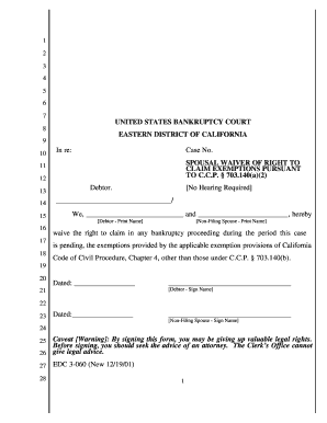 Spousal Waiver of Right to Claim Exemptions