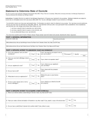 Michigan Domicile Statement Form 3799
