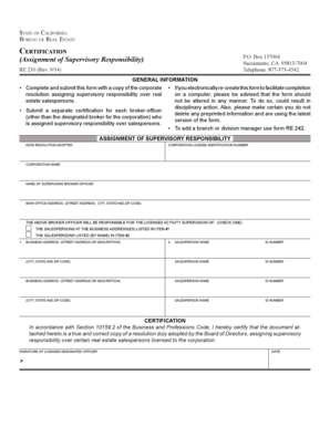 California Assignment of Supervisory Responsibility Form