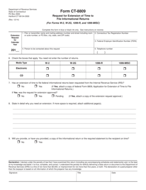 Connecticut Form CT-8809 Request for Extension of Time to File Informational Returns