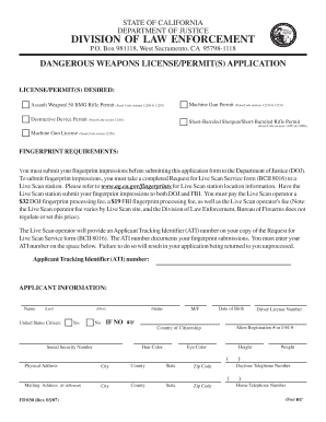 California Dangerous Weapons License/Permit Application