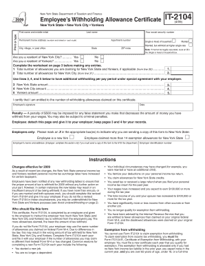 New York State Employee Withholding Allowance Certificate