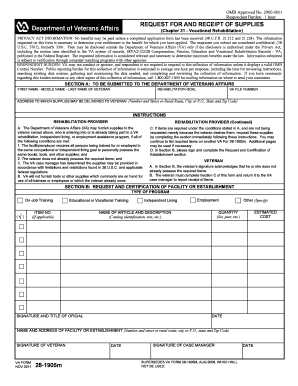 VA Form 28-1905m Request for and Receipt of Supplies