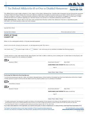 Texas Property Tax Deferral Affidavit for Seniors or Disabled Homeowners