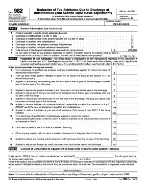 Form 982 Reduction of Tax Attributes