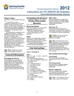 PA-20S/PA-65 Partner/Member/Shareholder Directory