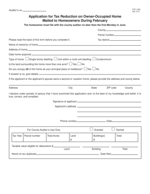 Ohio Owner-Occupied Home Tax Reduction Application