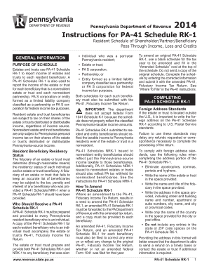 Pennsylvania PA-41 Schedule RK-1