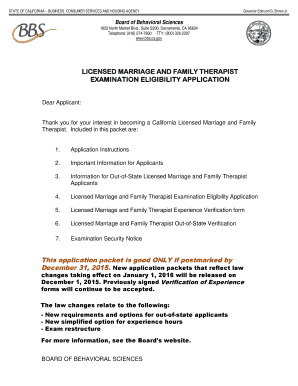 California Licensed Marriage and Family Therapist Examination Eligibility Application