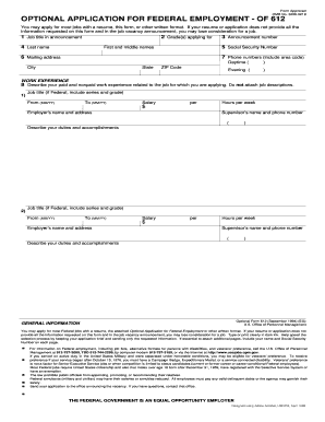 Optional Application for Federal Employment Form 612