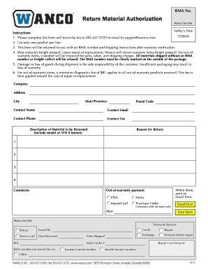 Wanco Return Material Authorization Form