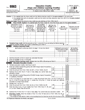 IRS Form 8863 Hope and Lifetime Learning Credits