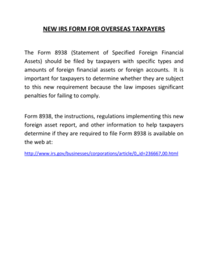 Form 8938 Statement of Foreign Financial Assets