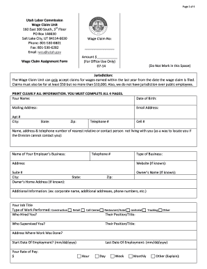Utah Wage Claim Assignment Form