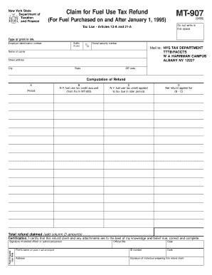 New York State Fuel Use Tax Refund Claim Form MT-907
