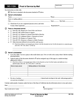 Proof of Service by Mail SC-112A
