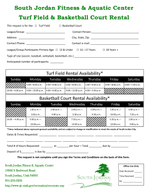 South Jordan Turf Field and Basketball Court Rental Form